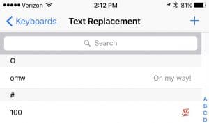 Text replacement using iPhone Phrases