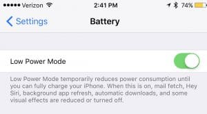 iPhone Low Power Mode On