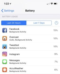 iPhone Settings - Battery